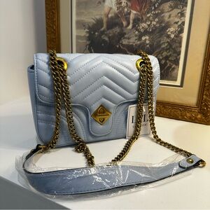 LTL Blue Quilted Chevron Shoulder Bag